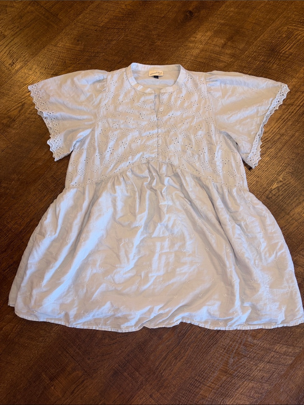Steel blue cotton dress with eyelet and button detailing size XXL